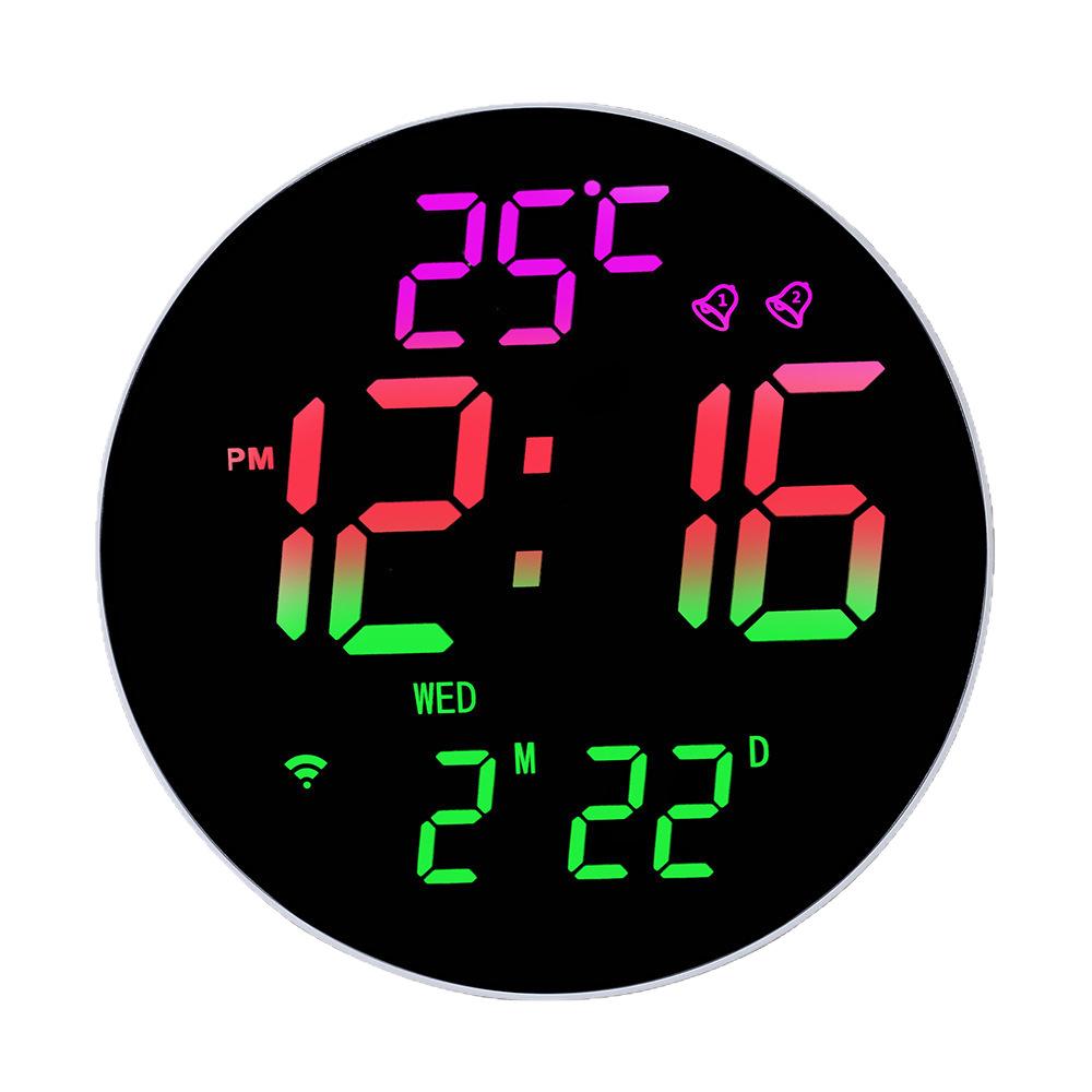 Bluetooth RGB Color-Changing Wall Clock: Auto Time Sync, Multifunctional Alarm, Perpetual Calendar, Daylight Saving Adjustments.