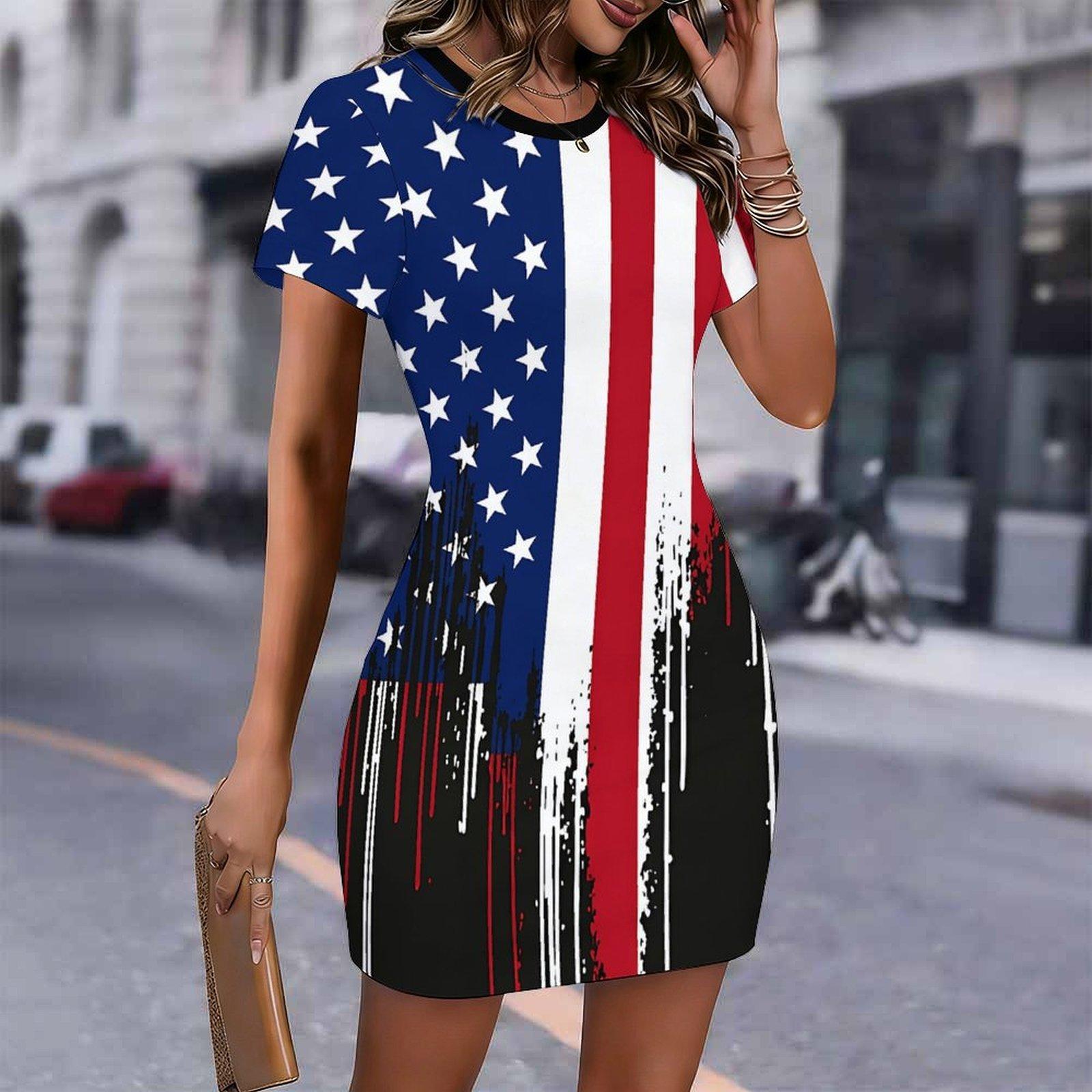 

Fashion Womens Loose Vintage Pattern Print O Neck Short Sleeve Loose Streetwear A-line Dress XXL