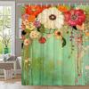 1Pc Vibrant Abstract Watercolor Floral Shower Curtain - Red Pink Orange Flowers On Turquoise Green, 70.86X70.86 Inch Polyester