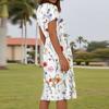 Ladies Summer Fashion Casual Floral Print V-Neck Short Sleeve Pocket Dress