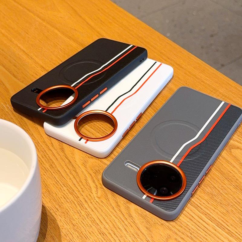 Redmi K80 Pro/Poco F7 Pro Gold Armor Striped Orange Magnetic Phone Case - 5 Piece Protective Set