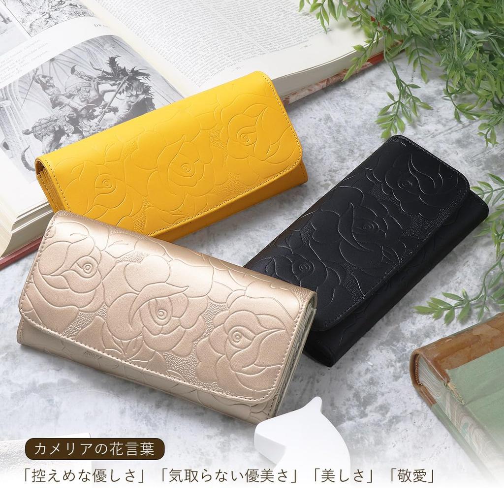 Blanc Pomme Women's Camellia Embossed Long Wallet, BP-1031, Yellow