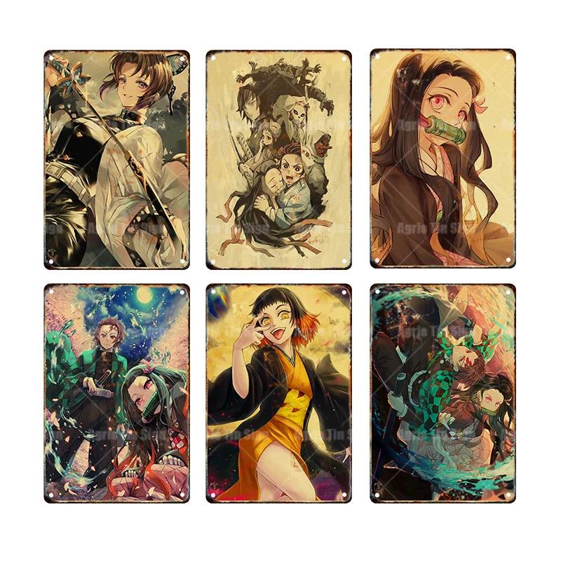 1pc srandom Japanese Anime Retro Poster Prhonneur, Tanjiro Nezuko Poster, Home Room, Bar Wall Painting, Matel Plaques, 18 Sign