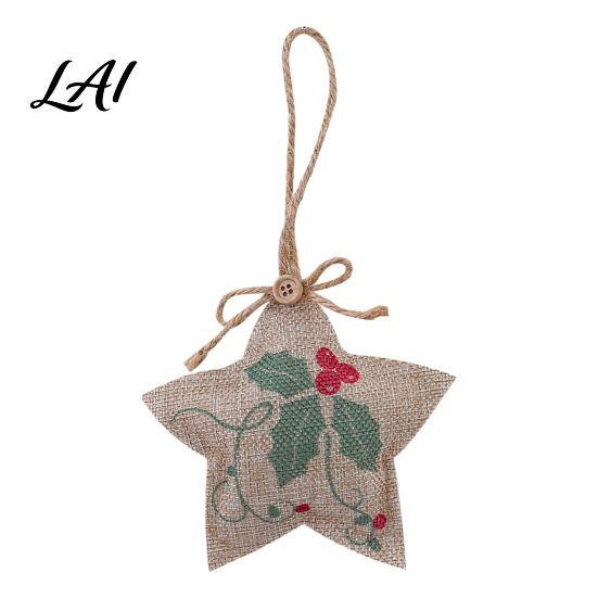 Hanging Ball Decor Burlap Christmas Ornaments Rustic Linen Fabric Decoration Tree Stocking Handmade Style Xmas Decorative Props Star Shaped Vintage
