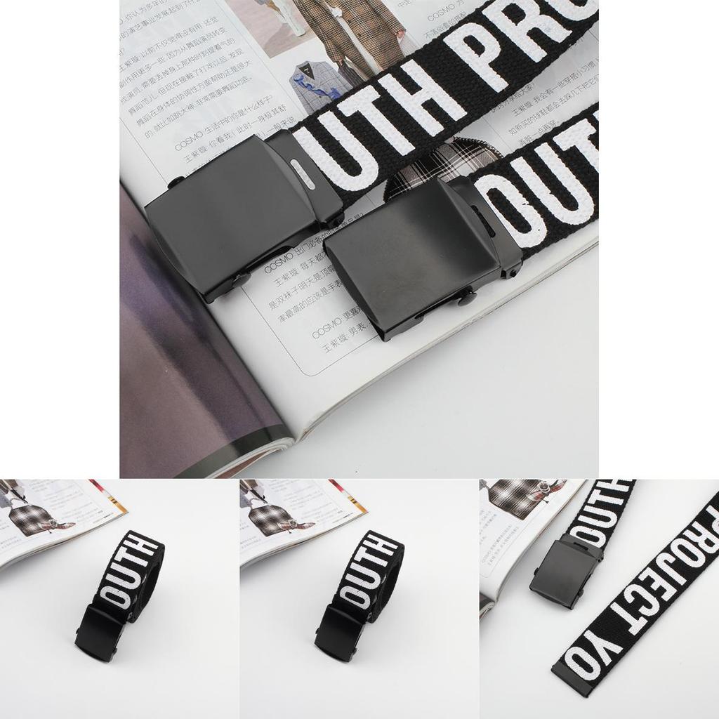 Nylon Canvas Letter Printed Waist Belt For Men And Women With Smooth Iron Buckle For Casual Style