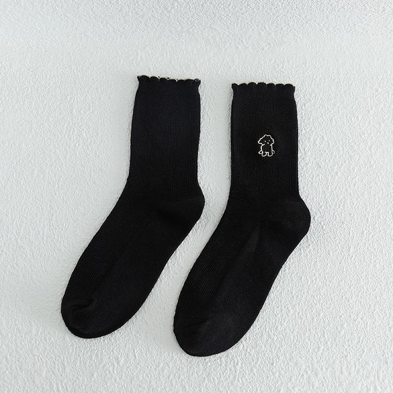Female Spring and Autumn New Cartoon Dog Embroidery Pulled A College Style Cotton Socks