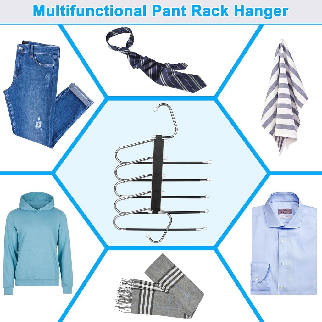 2 Pack Pants Hangers Space Saving Clothes Hangers 5 Layers, Non Slip Pant Hanger for Closet Organizers and Storage, Stainless Steel Jean Hangers