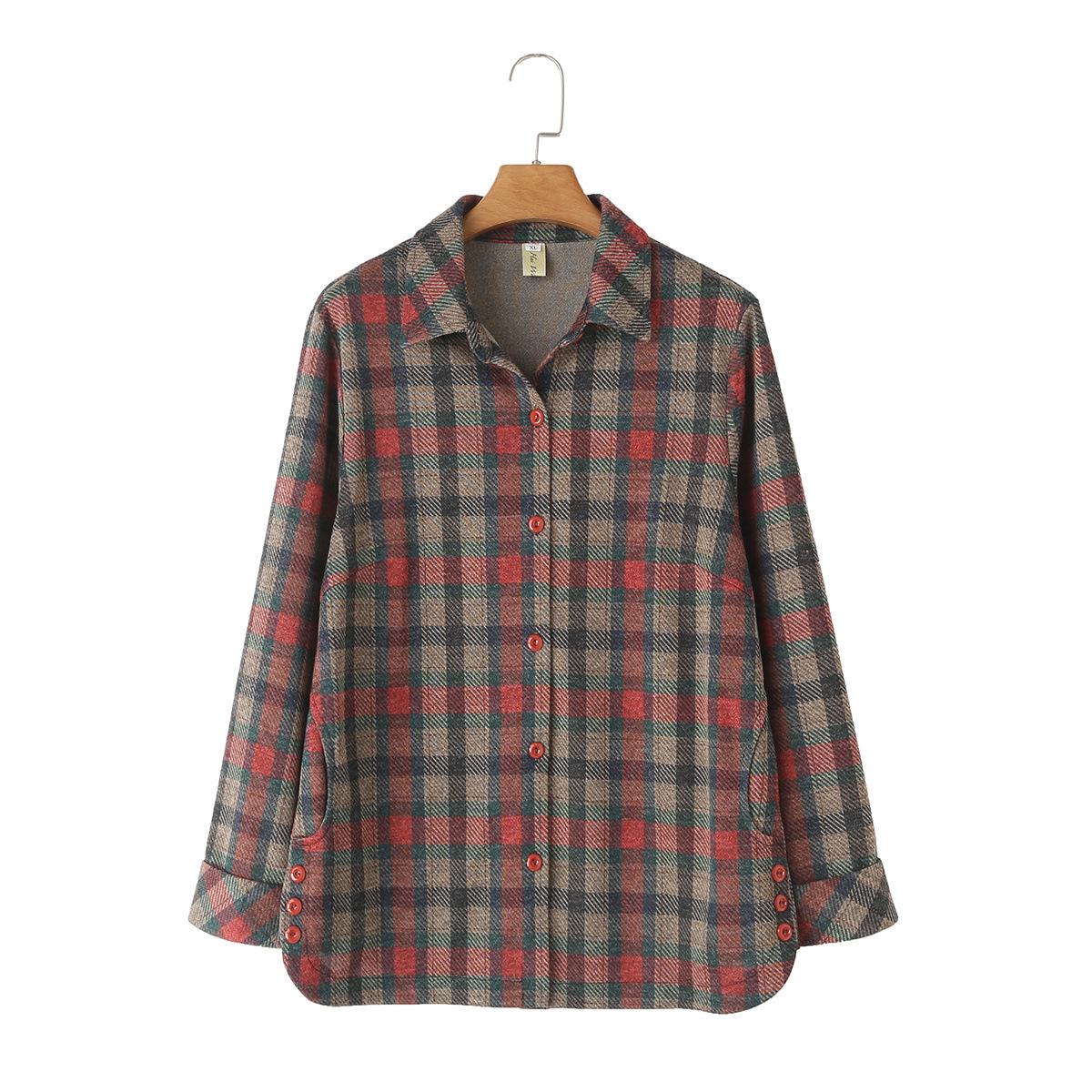 2025 Autumn Plus Size Women s Plaid Cardigan - Long Sleeve Slimming Jacket XL красный