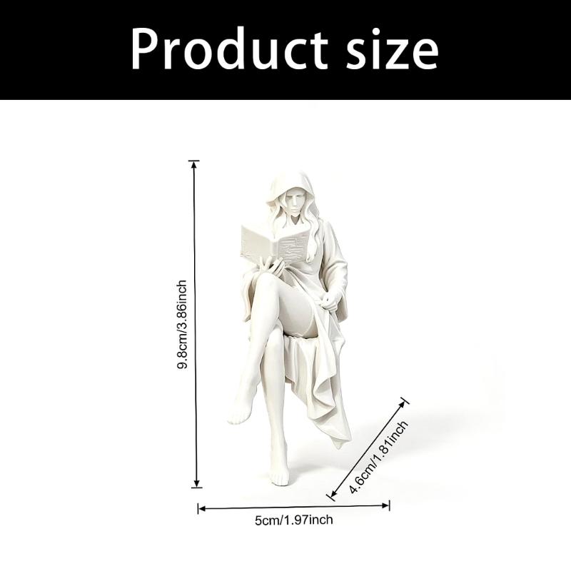 Reading Girl Statue Decors, Hooded Theme 3D Print Figurine for Desk Display, Bookcase , Nightstand Ornament, Small Home Decoration