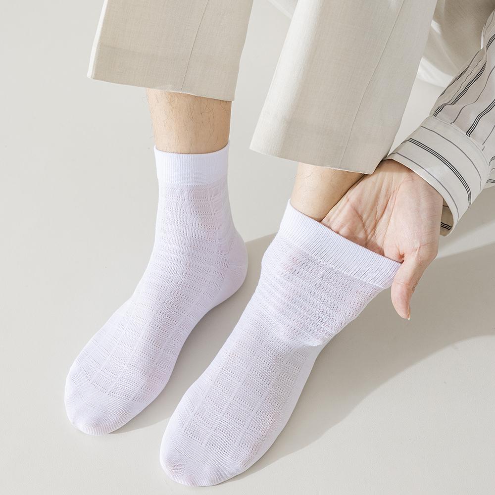 6 Pairs Men Summer Bamboo Fiber Socks Mesh Breathable Business Dress Fashion Solid Color Black White Anti Odor Moisture Wicking