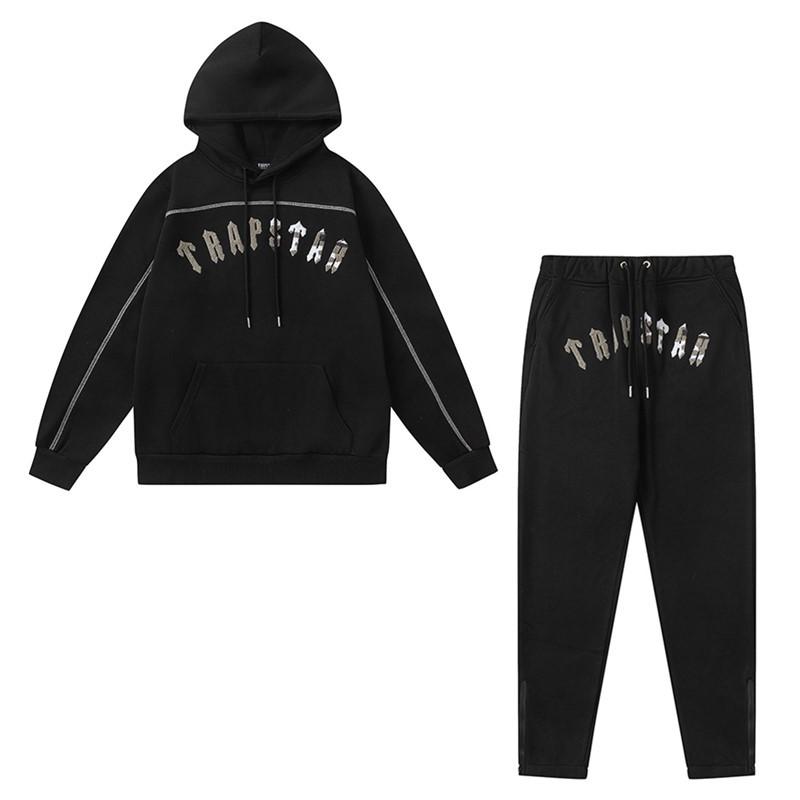 Trapstar Red & Black Tiger Head Towel Embroidery Tracksuit - Couples' Casual Hoodie & Pants Set