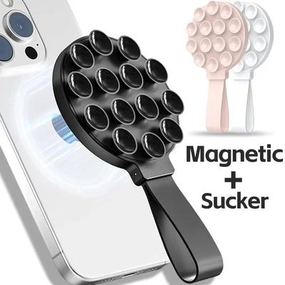 Multi Functional Magnetic Phone Holder with Silicone Suction Cup Portable Handheld Person Stand For Magsafe 16-12 Mount