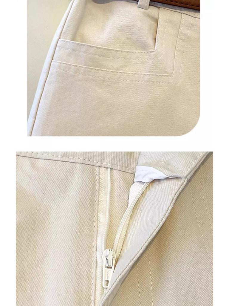 2025 Khaki High-Waisted Wide-Leg Pants for Women - Spring/Autumn Casual, Slimming, Versatile, Straight-Leg Design