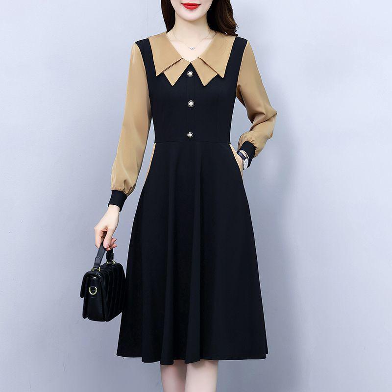 

Women s Slimming Two-Piece Look Dress - Long Sleeve, Waist-Cinched, Mid-Length, Age-Reducing, 2026 Spring/Autumn. 4XL (suggested for 71-75kg)