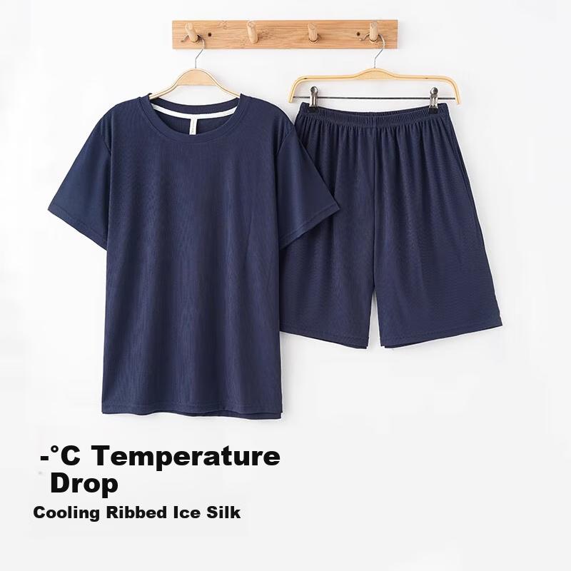 XUEXIMAN Men's Pajamas, 2026 New Summer Style, Ice Silk Ribbed Short Sleeve Shorts, Thin Comfortable Wearable Loungewear Set