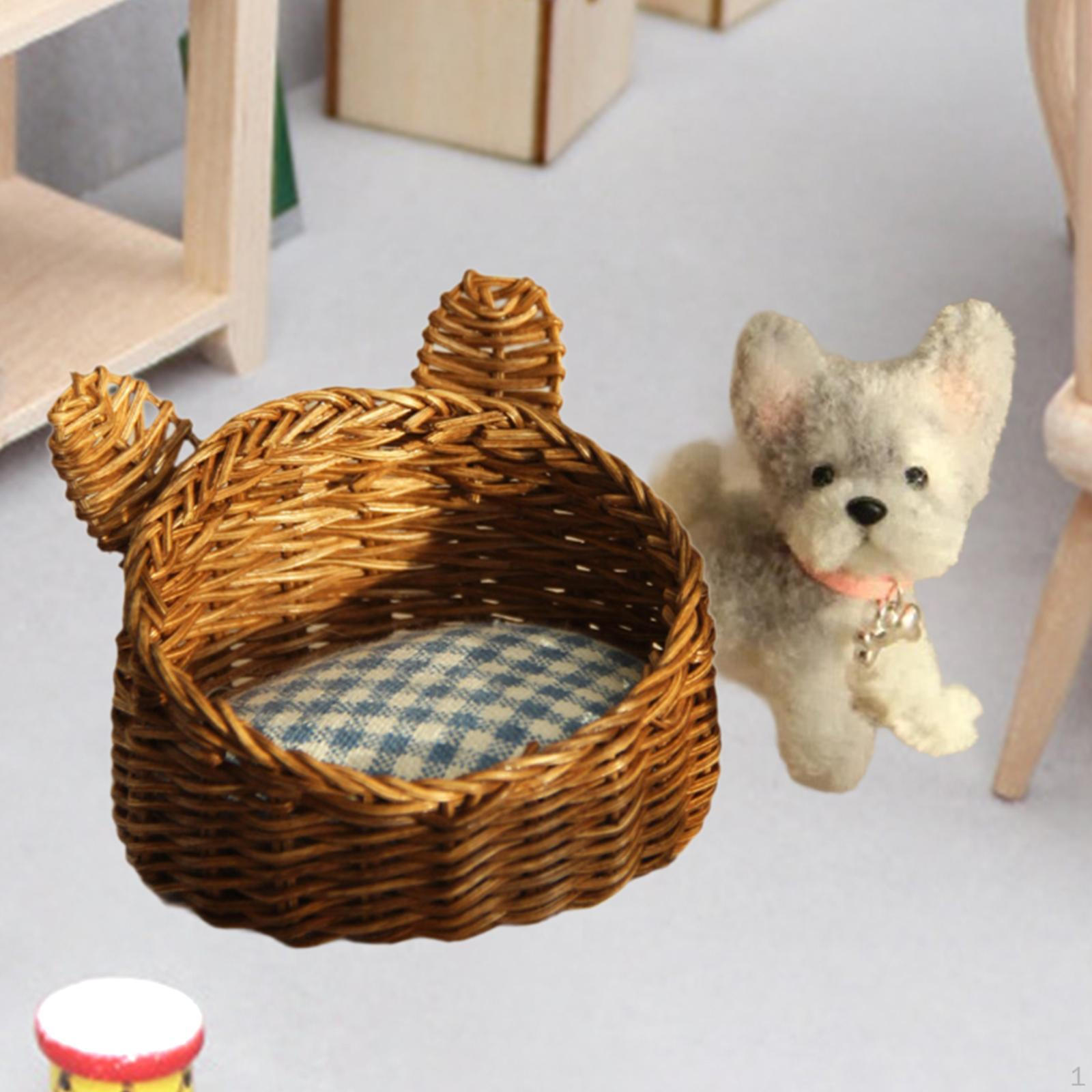 

1/12 Cat Dog House Dollhouse Decor Furniture DIY Part Kennel Miniature Wicker Basket for dark lattice