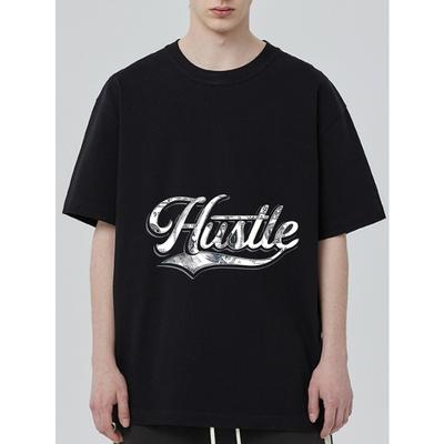 Schwarzes T-Shirt mit Hustle Money Print Grafik für Freizeitkleidung