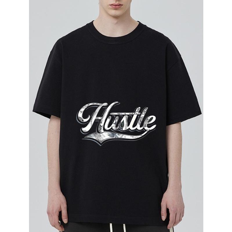 

Black T Shirt with Hustle Money Print Graphic for Casual Wear XXXXL чёрный