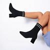 Fashion 2025 New Autumn and Winter Boots-Women Edition High Heel Block Heel Square Toe Fleece Sleeve Stretch Booties for Women