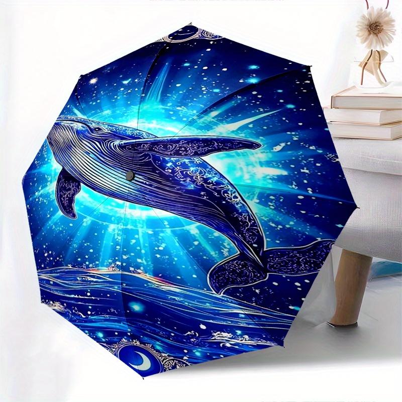 Whale, Cosmic Theme 8 Bone Hand Automatic Folding Fashion Umbrella, Compact and Portable Design, A Perfect Gift for Birthday, Christmas or B