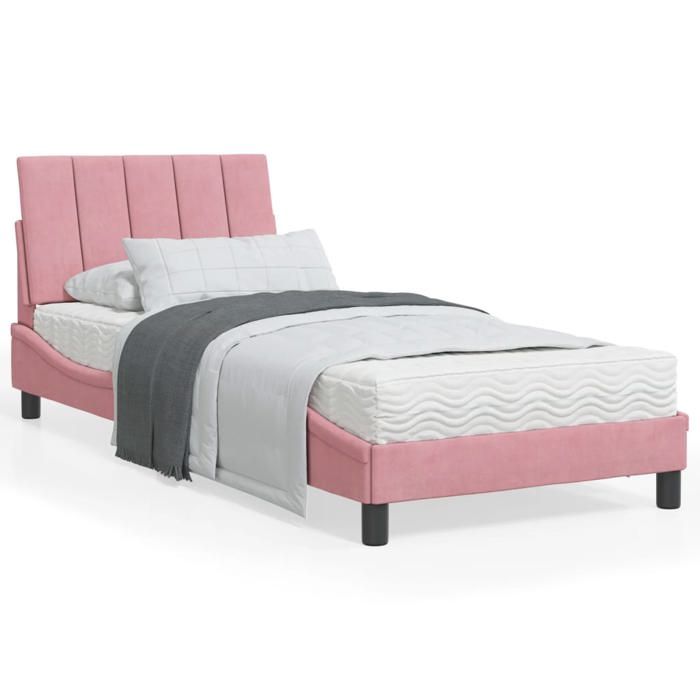 VidaXL Bed with Mattress Pink 90x190 Cm Velvet 3208573