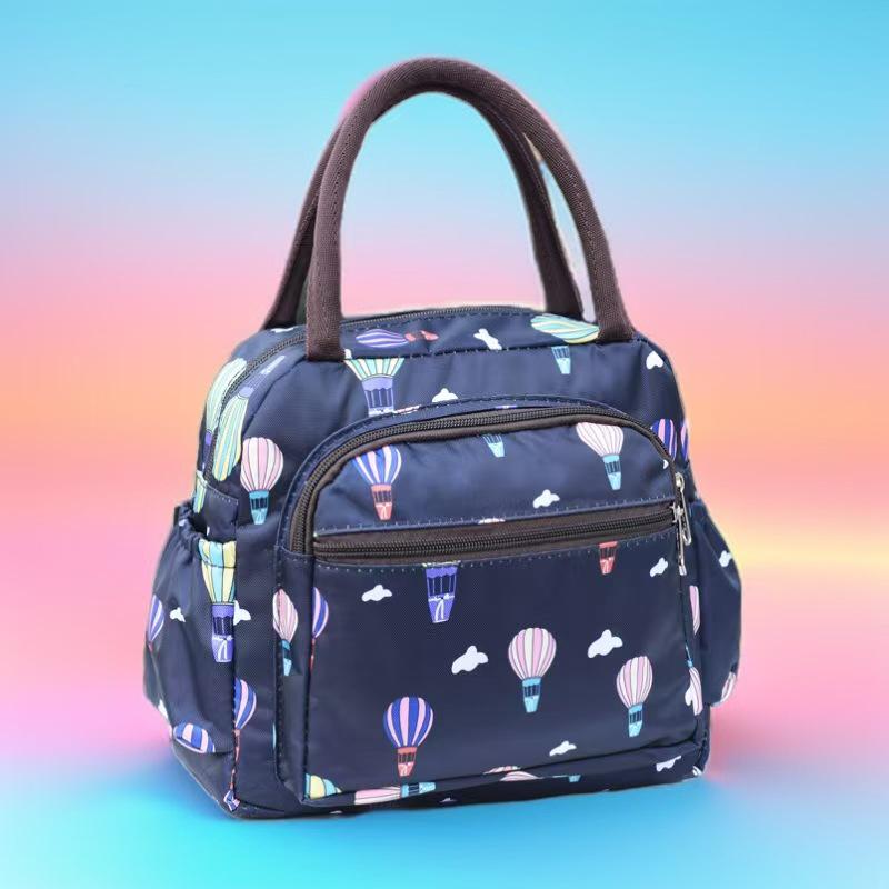 Floral Multi-Zipper Lunch Handbag: Oxford Cloth Mommy Bag with Mobile Pocket