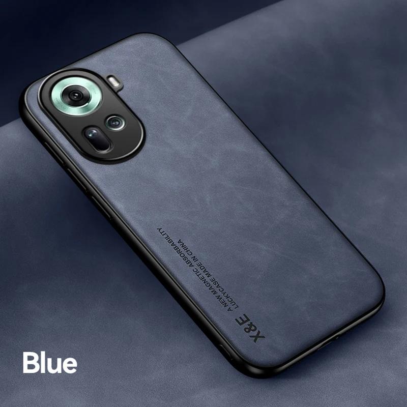 Luxury Leather Case For OPPO Reno 12 11 10 9 8 7 Pro Plus Find X6 X5 Lite Pro Cover With Metal Plate Support Car Hold