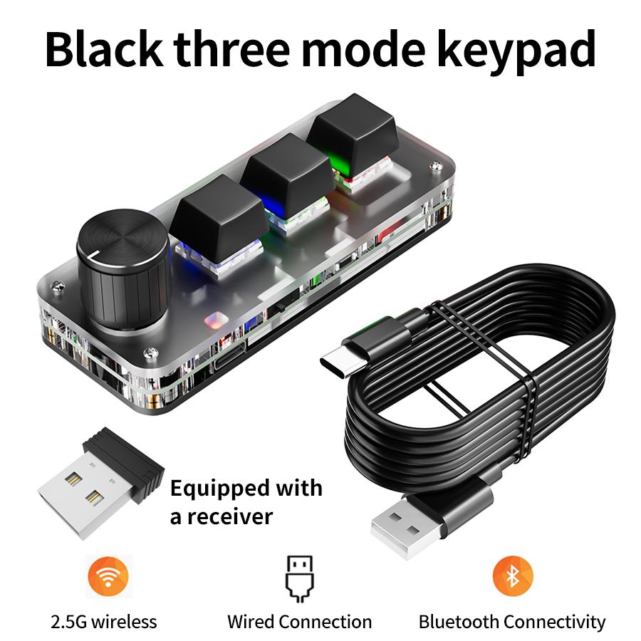 

2.4G 3-клавішна Кастомізована Bluetooth Клавіатура Макро-ручка Копіювати Вставити Клавіша Швидкого Доступу Кіберспортивна Ігрова Міні Механічна Гаряча Заміна Міні Клавіатура