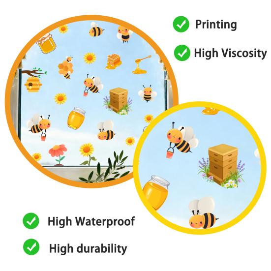 Spring Summer Bee Window Clings Honey Bee Static Glass Stickers Sunflower Honeypot Bee Removable Decals for Home Party Shop Glass Decor