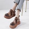 Johnature Genuine Leather Women's Flat Platform Shoes Versatile Vintage Round Toe Thick Soled Shoes