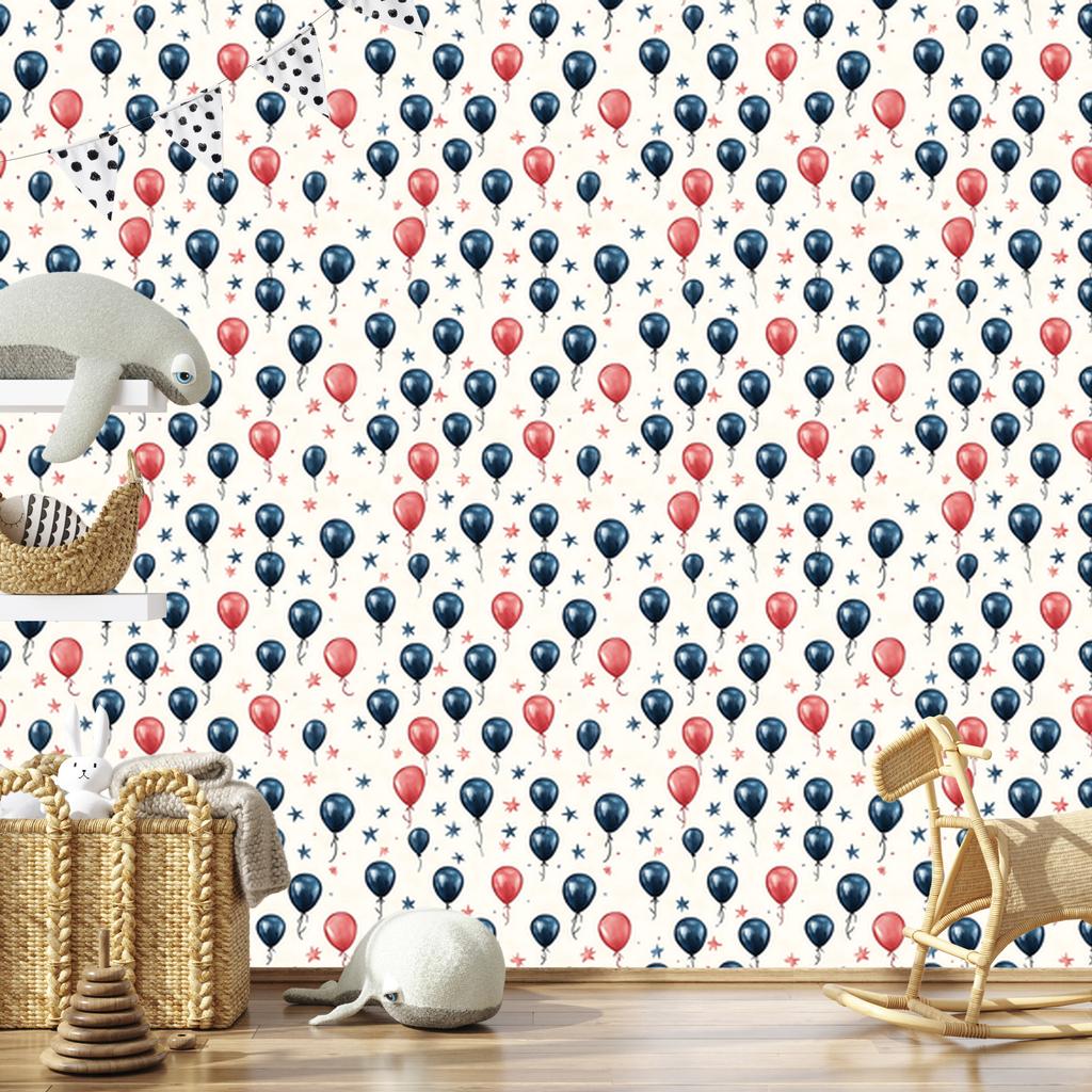 Birthday Balloons Wallpaper White and Blue for Living Room and Bedroom 50x1000
