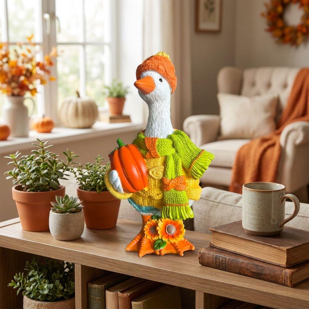 Harvest Theme Autumn Pumpkin Duck Ornament Rustic Style Duck Figurine Animal Sculpture  Patio Decor