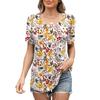 Women's Round Neck Short Sleeve Pleated Loose Fit Leaf Floral Print T Shirt Casual Daily Tunic Top