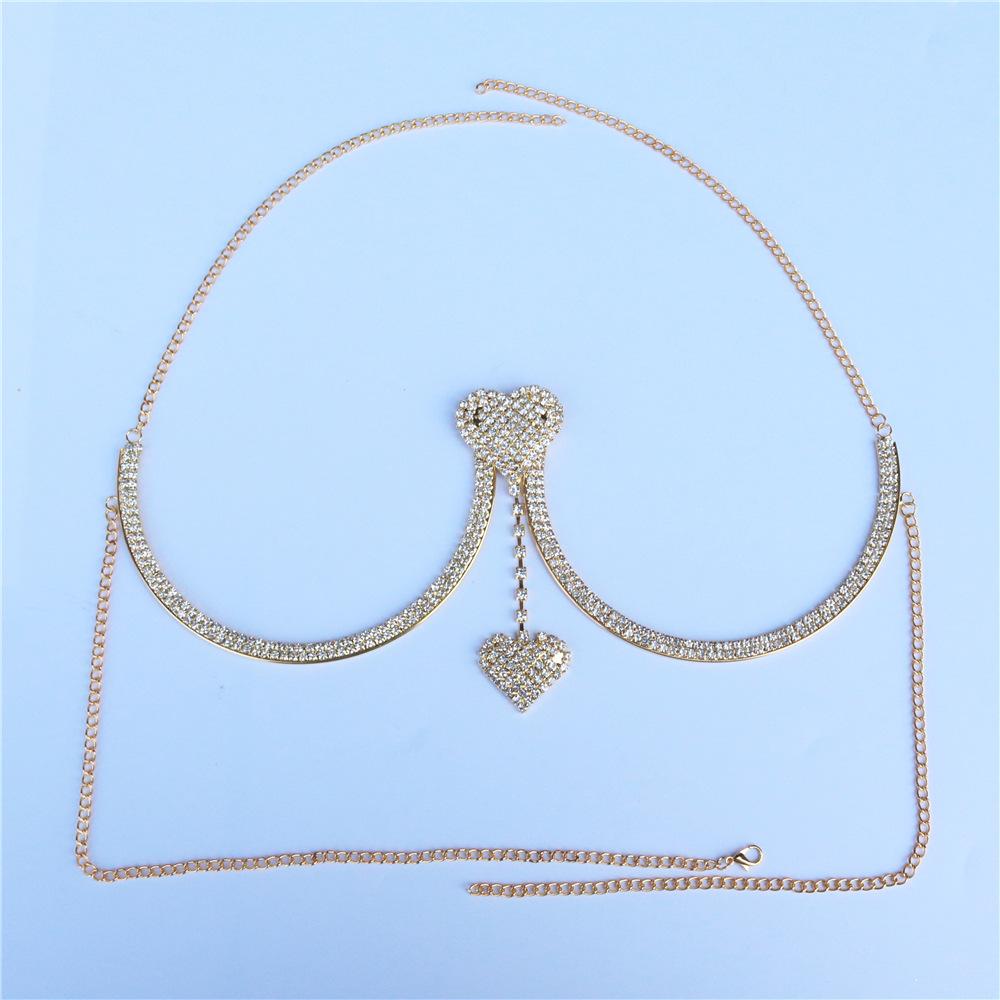 Sexy Fashion Breast Chain, Love Pendant, Rhinestone Chest Rest Luxury Body Chain, Female Body Chain