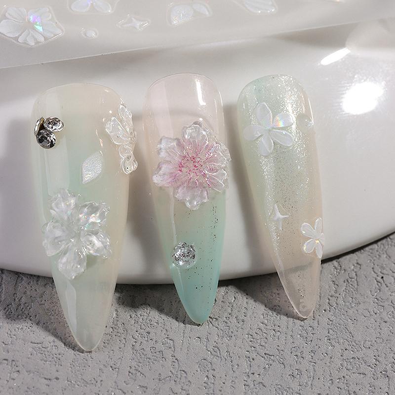 1Sheet Pink Lily Flower Nail Sticker Relief 3D Jelly Five Petal Flower Nail Art Decoration Decals Diy Selfadhesive Sliders