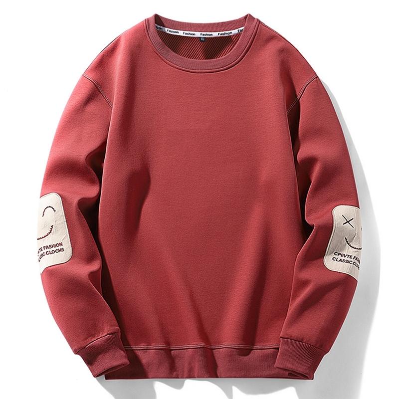 Autumn Winter Round Neck Loose Casual Printing Velvet Sweatshirt Male Fashion All-match Pullover Top Men