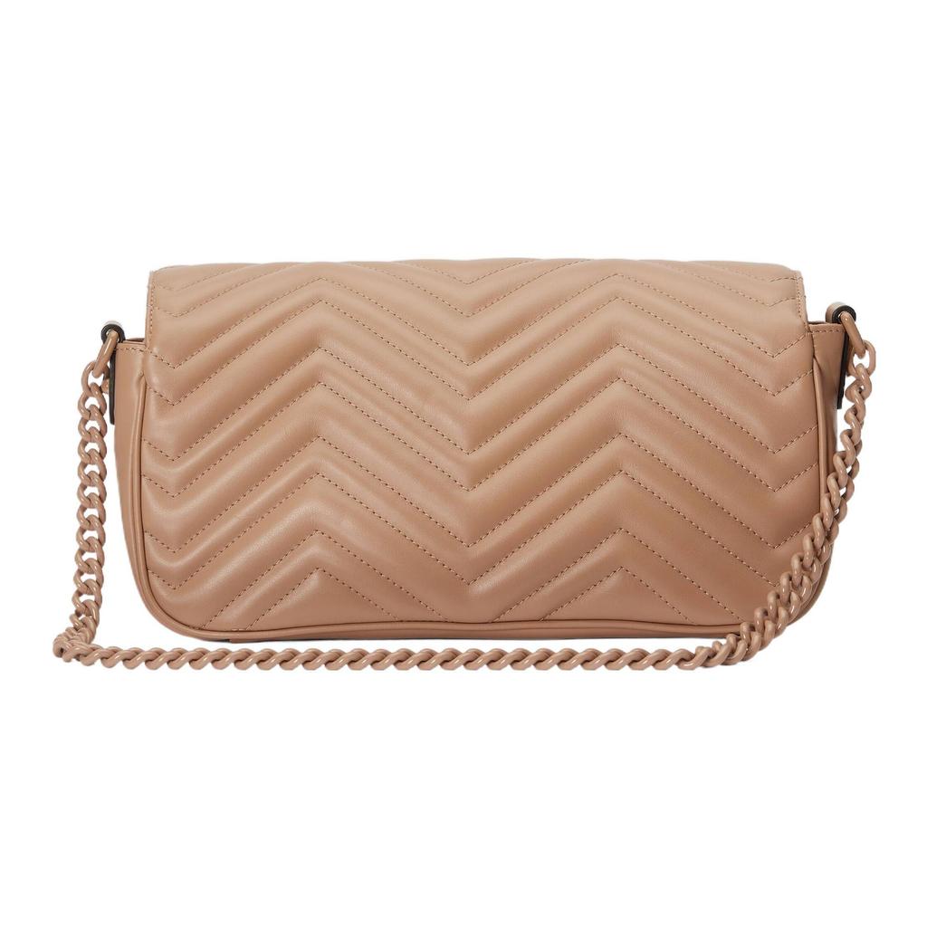 Gucci GG Marmont Quilted Leather Shoulder Bag Beige Gold Hardware Chain Crossbody Handbag for Women Daily Commute Party 734814-DAAAI-2747