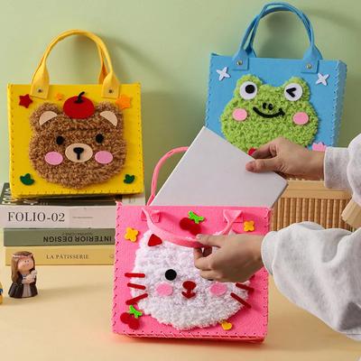 DIY Sewing Felt Bag Set Kids Education Toy Cute Cartoon Animal Hand Bag Safe Needle Thread Craft Kits for Girls Birthday Gifts