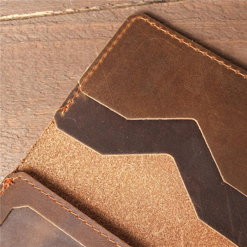 Mens Credit Card Holder Retro Handmade Short Ultra Thin Slim Crazy Horse Leather Durable Portable Small Wallet