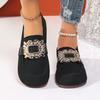 Large size single shoes women's spring and autumn new thick heel square head rhinestone low heel comfortable women's single shoes