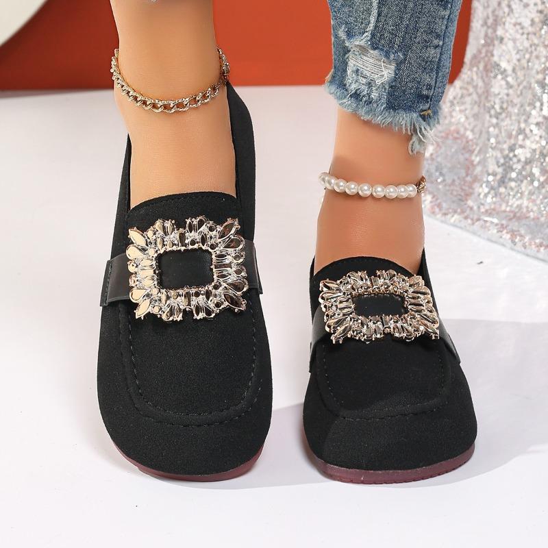 Large size single shoes women's spring and autumn new thick heel square head rhinestone low heel comfortable women's single shoes