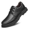 Men's round head cow two-layer leather shoes front lace-up breathable low-top shallow mouth casual men's work versatile men's shoes