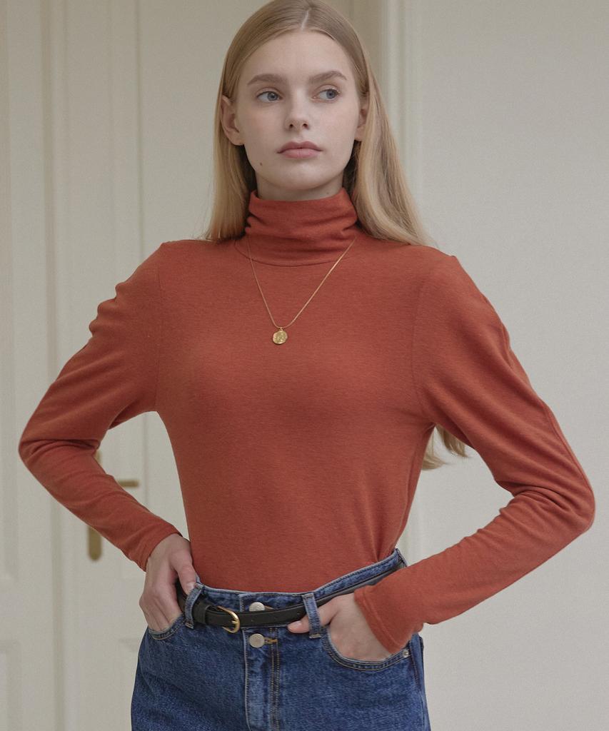 NONLOCAL Wool Tencel Volume Sleeve Turtleneck - Orange