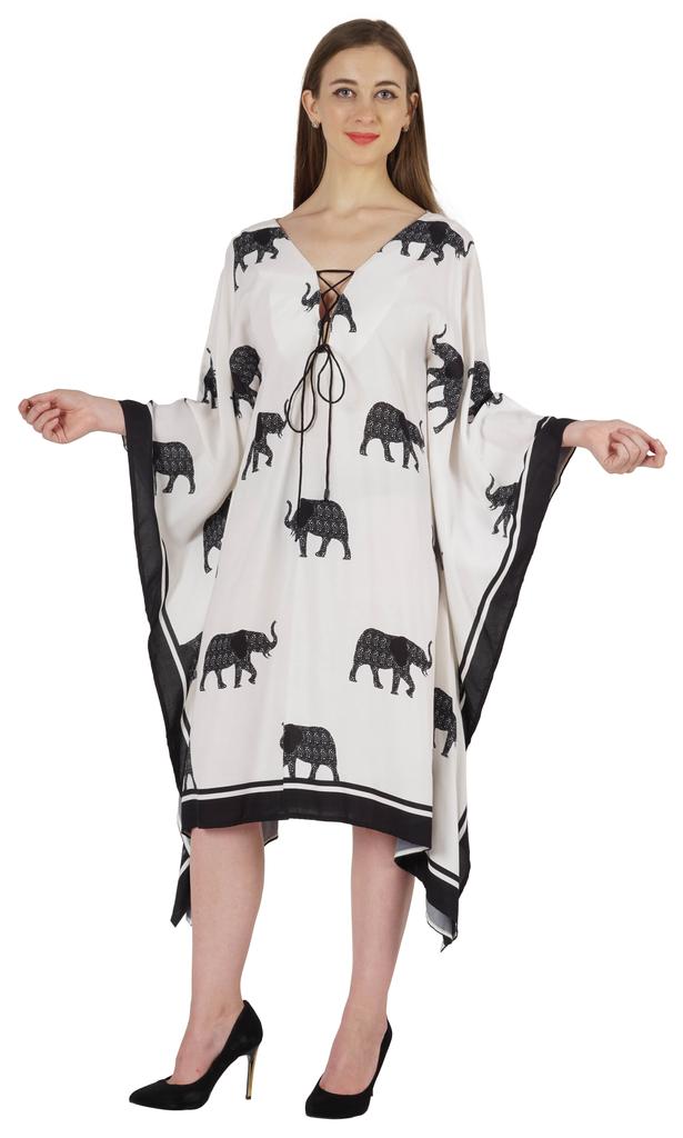 Moomaya Printed Short Turkish Kaftan For Women's Sexy Kaftan Evening Gown Beachwear