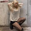 Sexy Hollow Out Sweaters European Women Loose Long Sleeve Pullovers Y2K Vintage Jumpers Autumn Crewneck Smock Tops