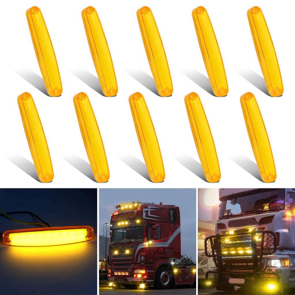 X-STYLE Side Markers, LED, 12 V, 24 V, Yellow, 9 LED Marker Lamps, Trailer,