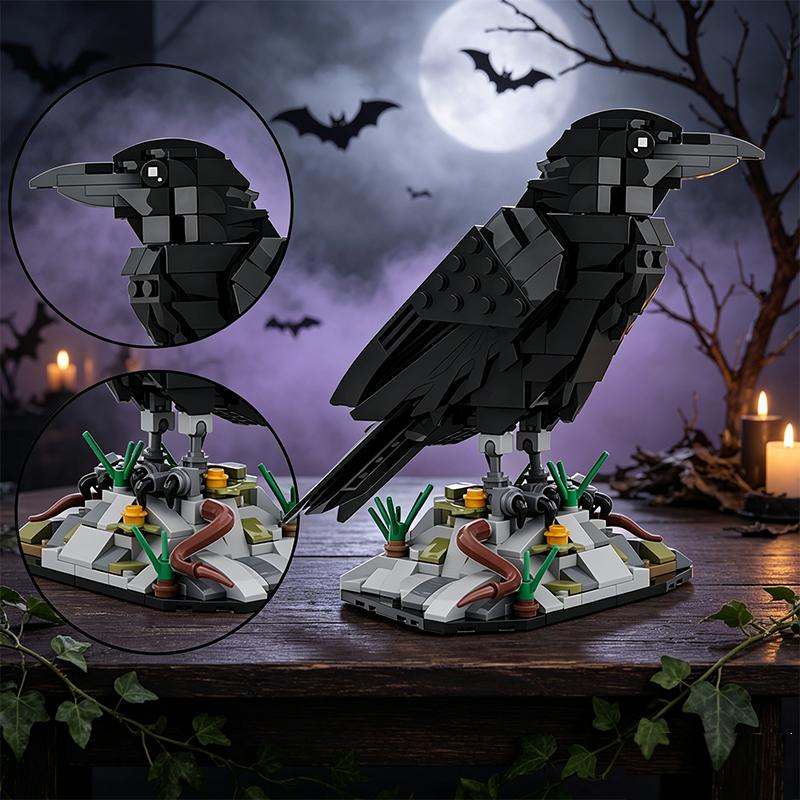 Halloween MOC Raven Model Building Blocks Sets Clever Raven Black Bird Home Ornament DIY Brick Toy Adult Xmas Gift