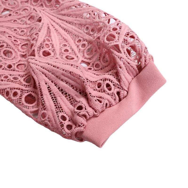 Women Plus Size Fashion Sexy Lace Crochet Hollow Out Pleated Midi Dress