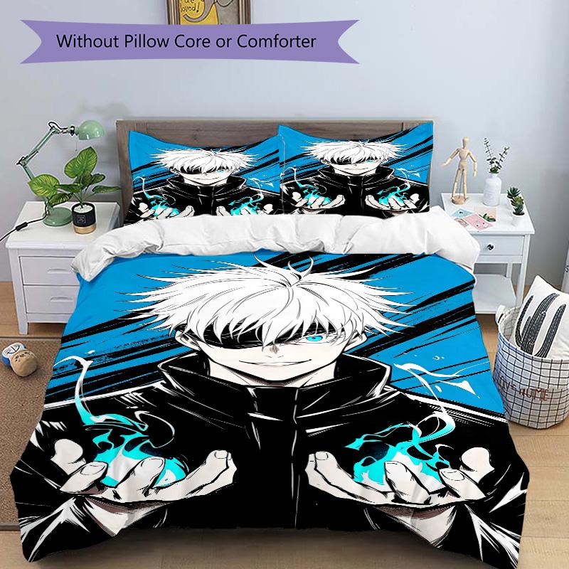 Blue Flames Manga Hero'S Power Print 3Pcs Bedding Setduvet Cover With 2 Bedropillowcase Home Birthday Gift