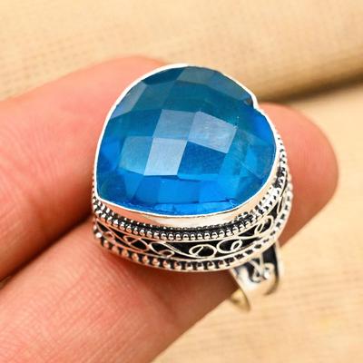 Herzform Blautopas Edelstein Handgefertigt 925 Sterlingsilber Ring Vintage Schmuck Zum Geschenk